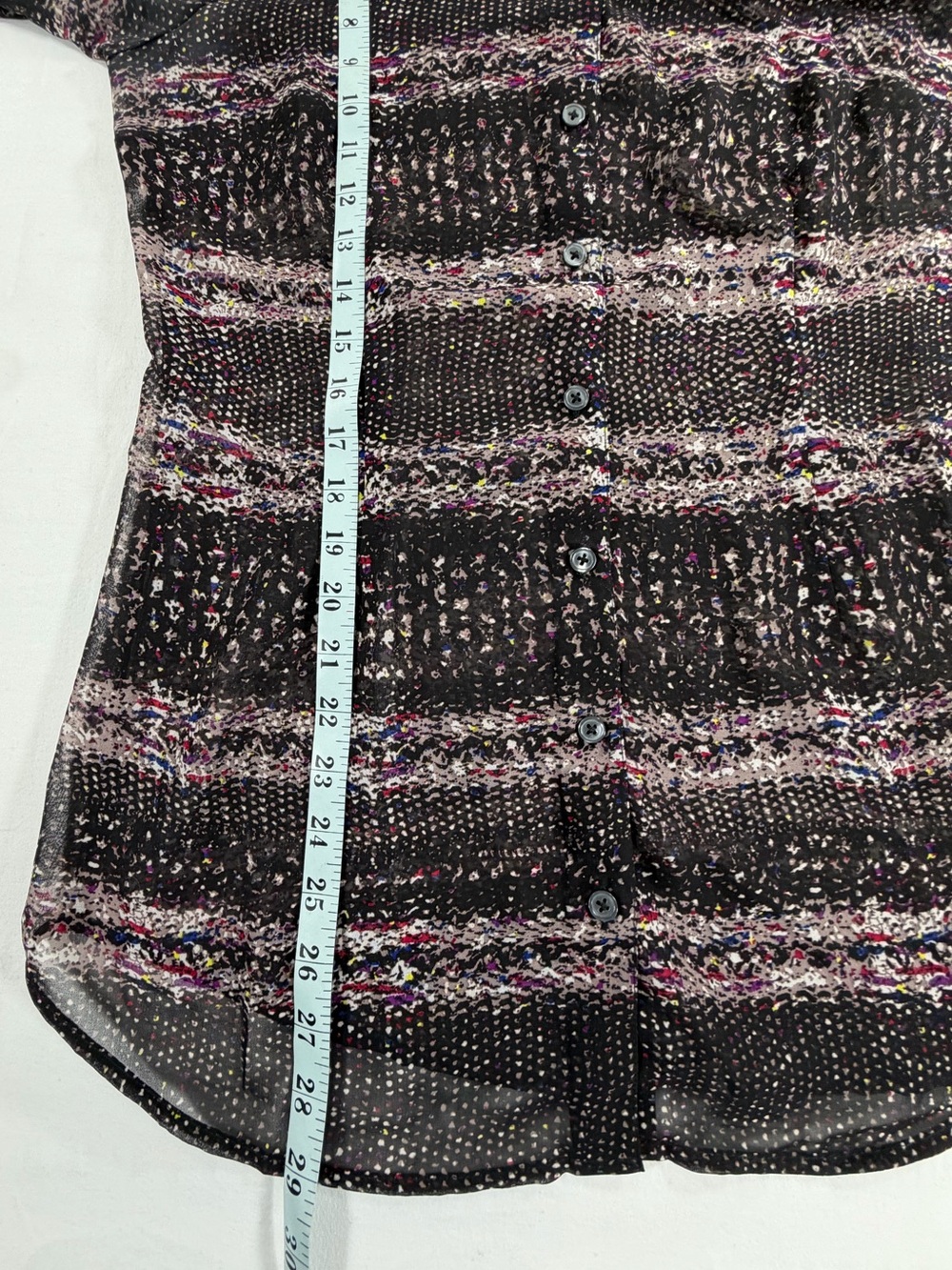 Cabi Sheer Button Front Blouse Small Abstract Print Long Sleeve Black - Picture 4 of 5
